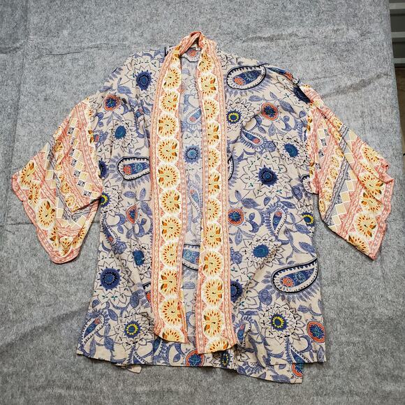 Umgee Kimono Womens Medium Large Open Front Top Paisley Floral Boho Beachy Flowy - Picture 1 of 11